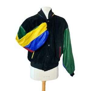 Gino di Giorgio Men’s Colorblock Leather Bomber Jacket Sz S Vtg 80s 90s quilted